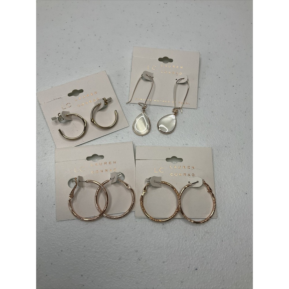 LC Lauren Conrad Teardrop Hoop Earrings Lot Of 4 Gold Tone Dangle Drop NWT - Picture 3 of 7